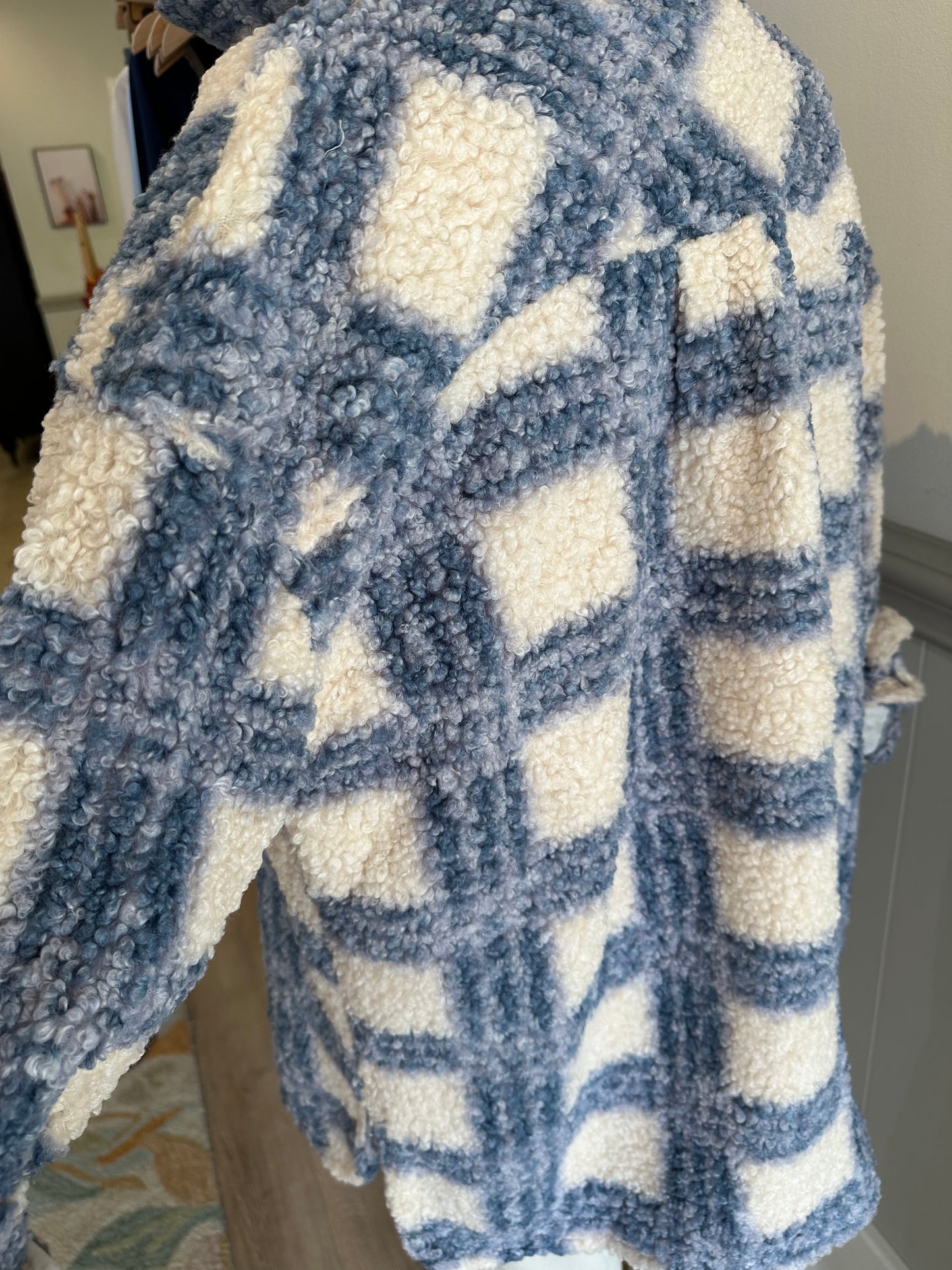 Navy Plaid Teddy Jacket