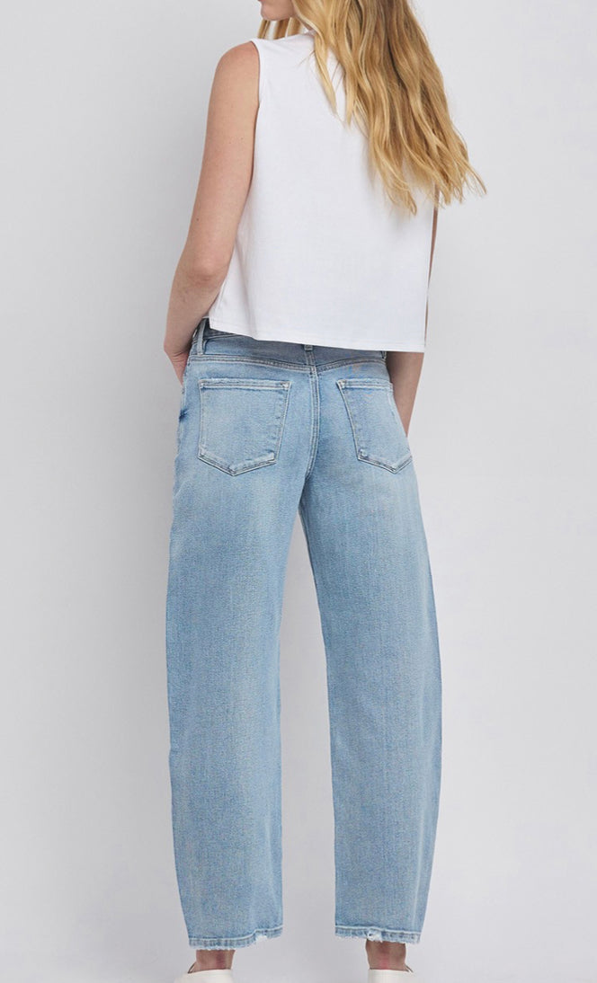 HIGH RISE BARREL LEG JEANS