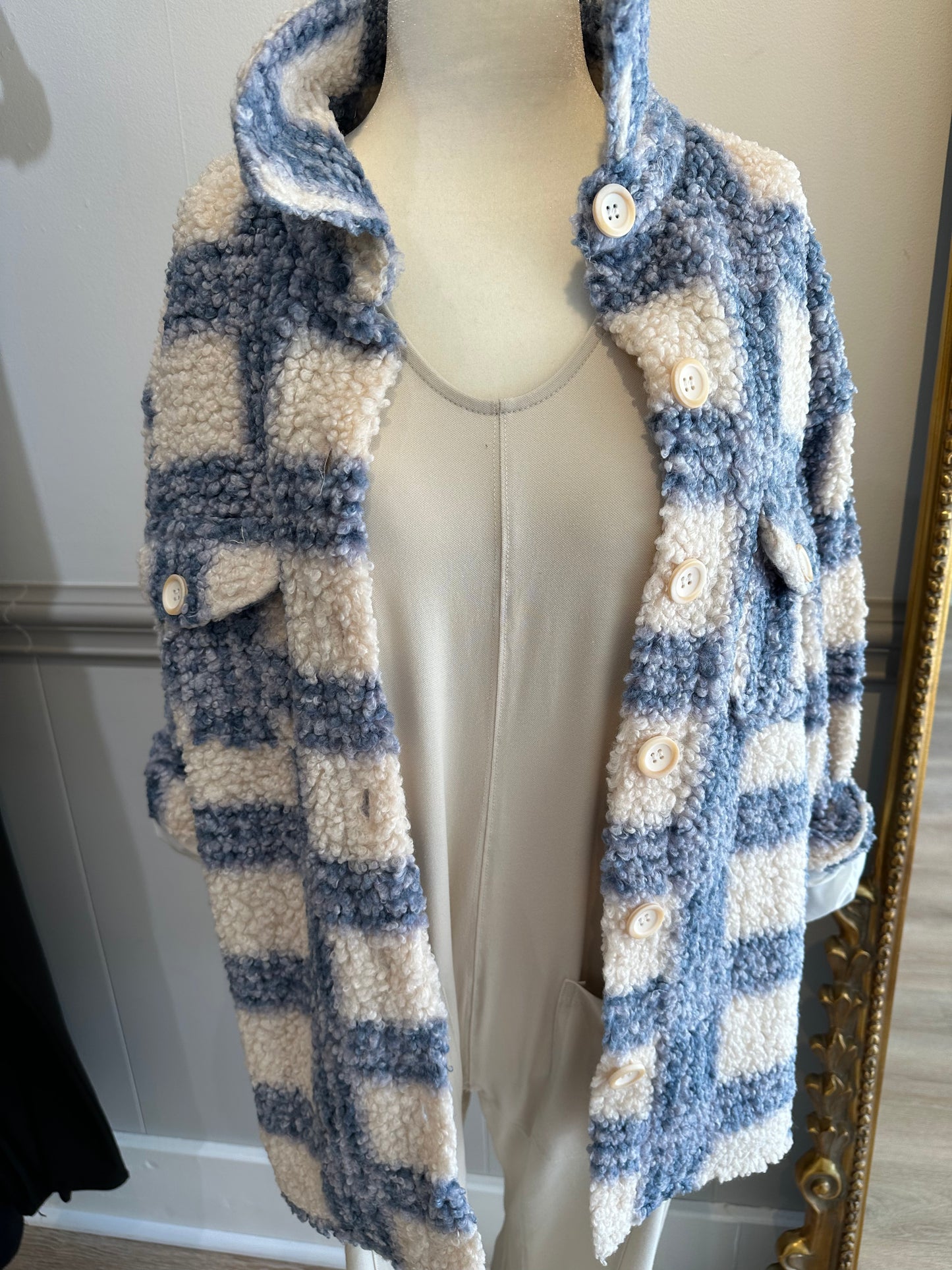 Navy Plaid Teddy Jacket