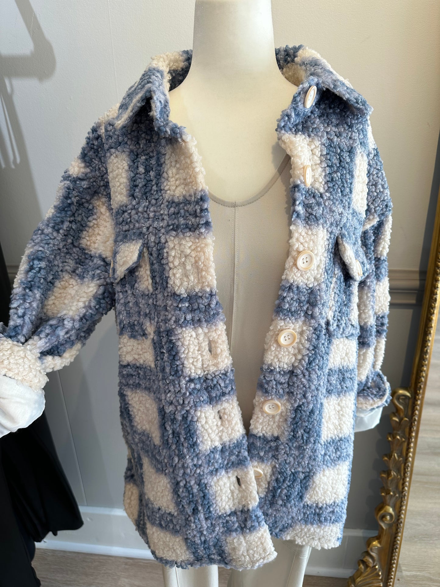 Navy Plaid Teddy Jacket