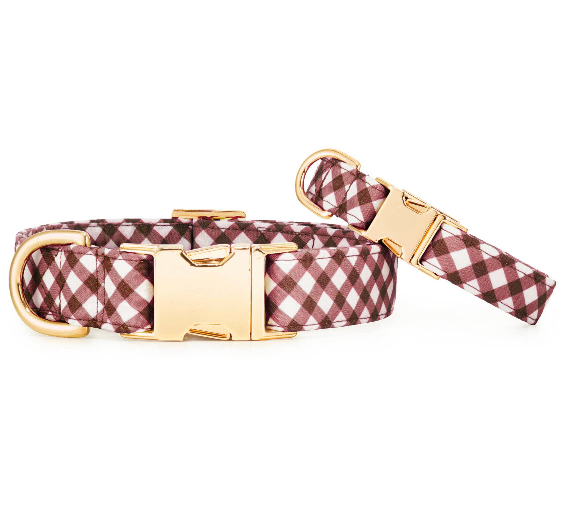 Russet gingham dog collar
