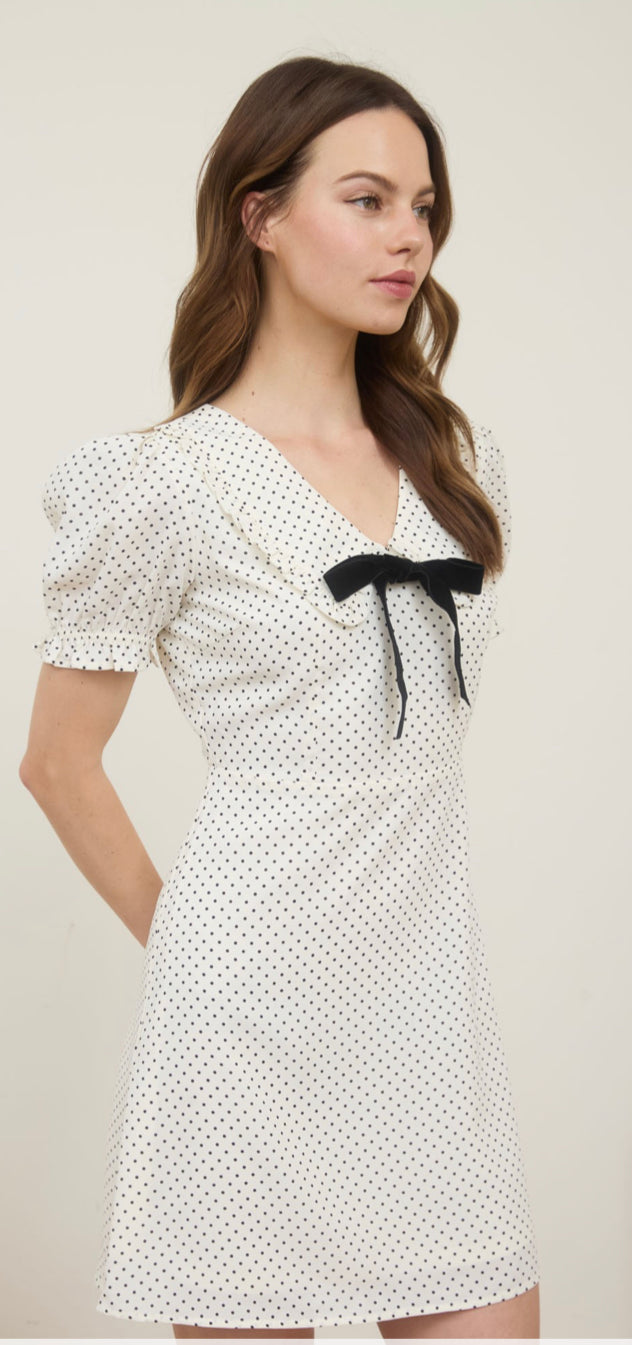 White Polka Dot Mini Drses