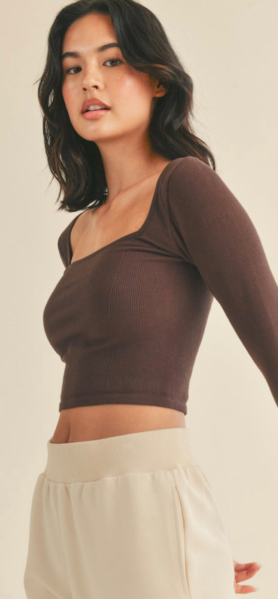 Square-Neck Seamless Long Sleeve Top