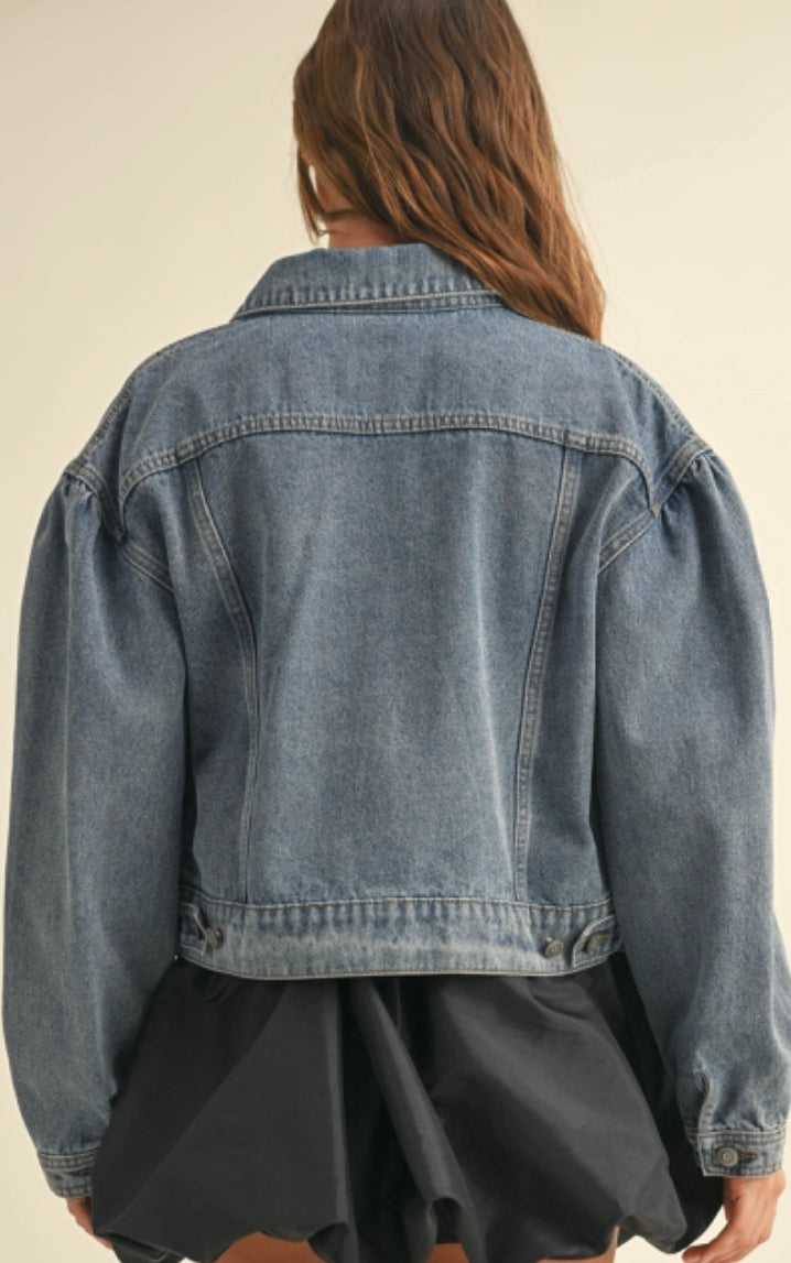 LONG SLEEVE PUFF SLEEVE DENIM JACKET