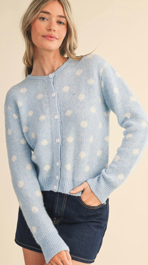 Polka Dot Sweater Cardigan With Detachable Scarf