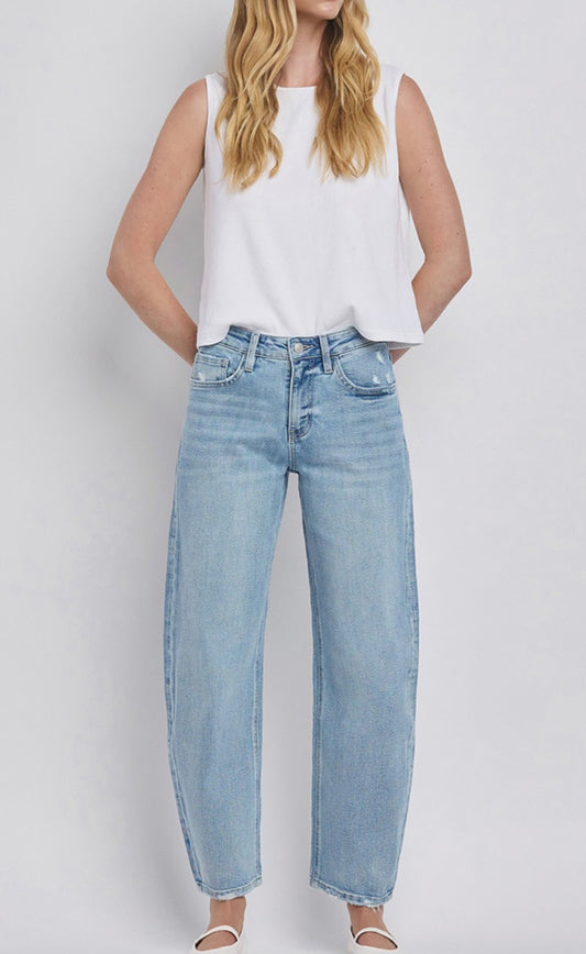 HIGH RISE BARREL LEG JEANS