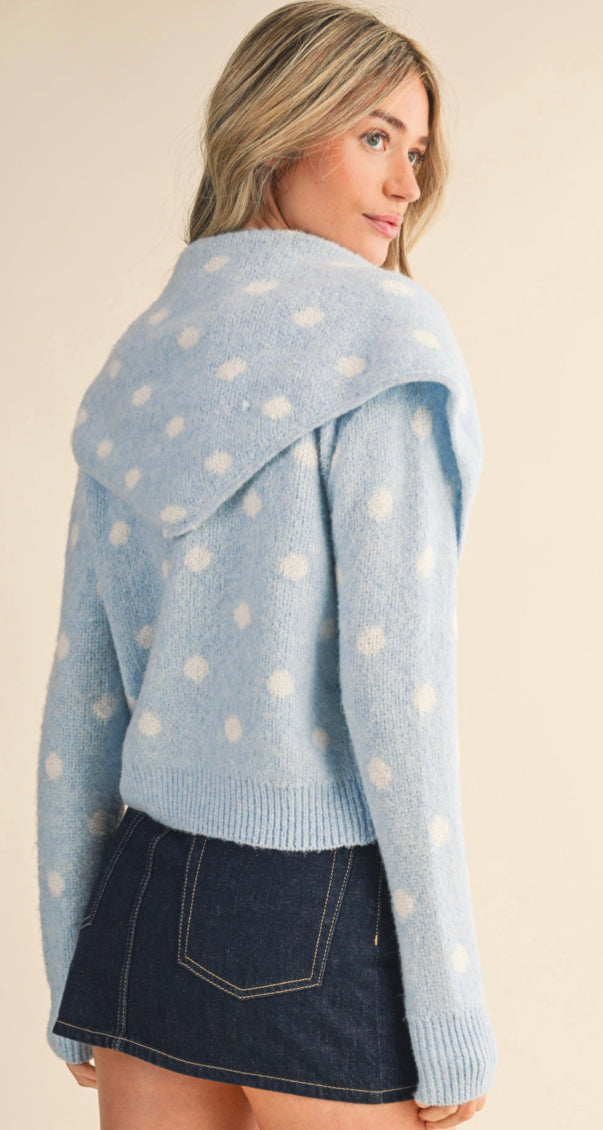 Polka Dot Sweater Cardigan With Detachable Scarf