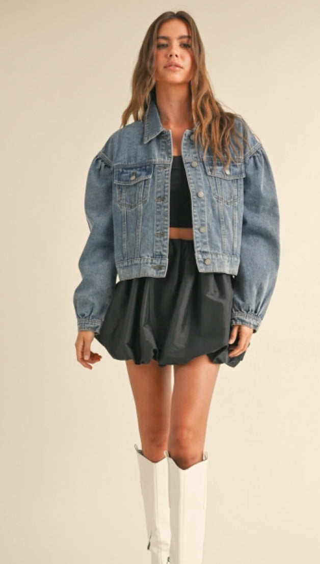 LONG SLEEVE PUFF SLEEVE DENIM JACKET